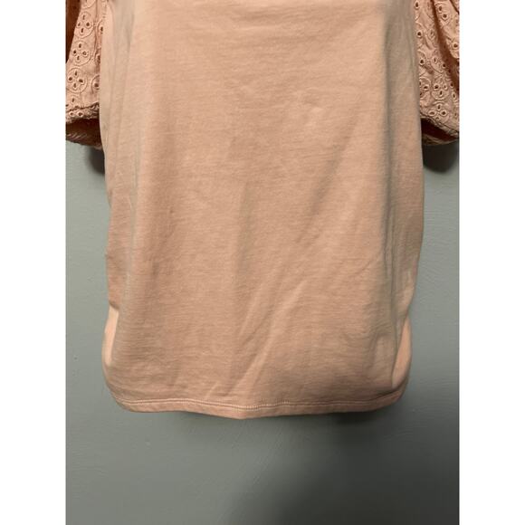 Express Pink Square Neck Eyelet Short Sleeve Rouched Sides Back Bow Size Medium - Picture 4 of 13